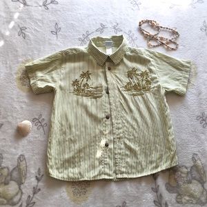 Boys Green Striped Button Down Polo Sz 7